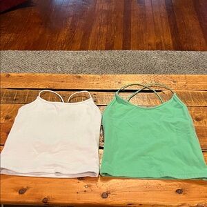 Set of Women's White and Green Spaghetti Strap Tops